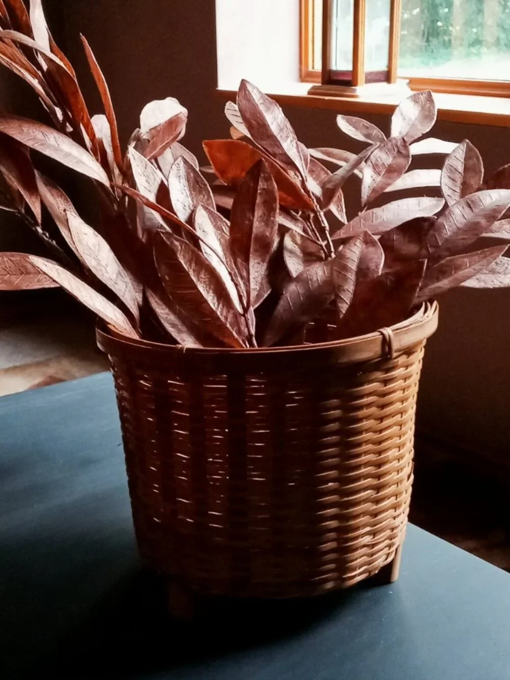 Vintage Mid-Century Footed Rattan Basket Planter-Petite 7x6 Boho Cachepot Nice!